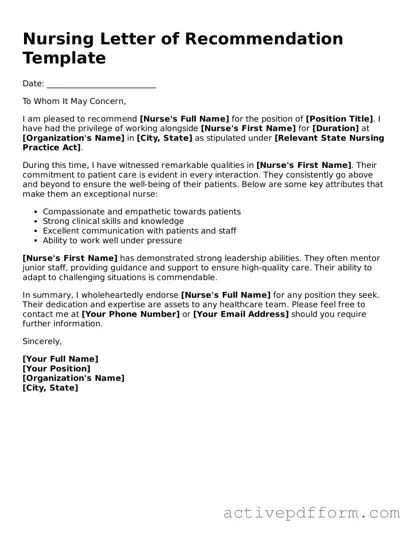 Blank Nursing Letter of Recommendation Document