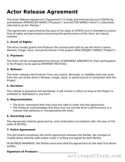 Blank Actor Release Document