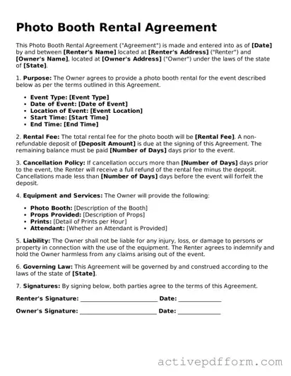 Blank Photo Booth Rental Agreement Document
