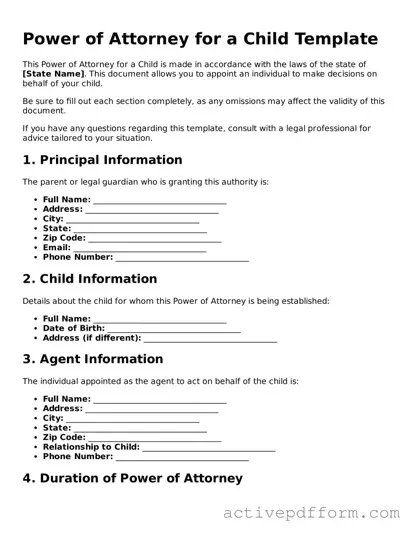 Blank Power of Attorney for a Child Document