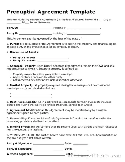 Blank Prenuptial Agreement Document