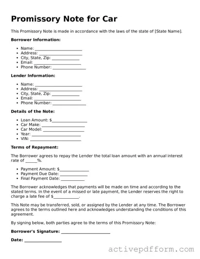 Blank Promissory Note for a Car Document