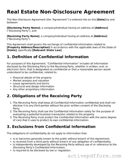 Blank Real Estate Non-Disclosure Agreement Document