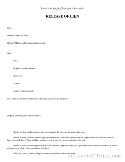 Free Release Of Lien Texas Template
