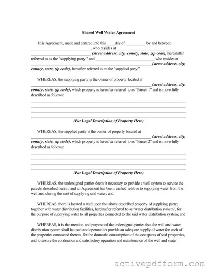 Free Shared Well Agreement Template