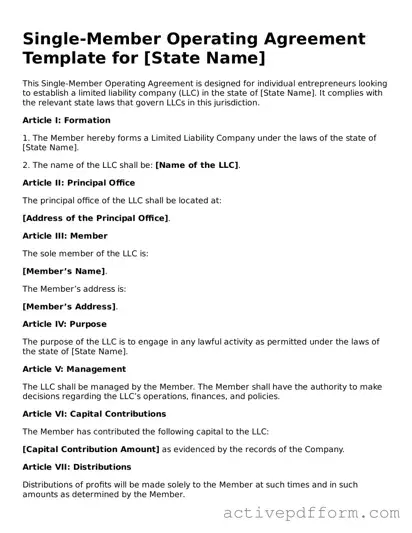 Blank Single-Member Operating Agreement Document