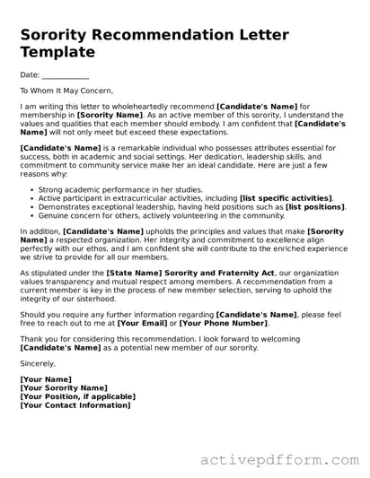 Blank Sorority Recommendation Letter Document