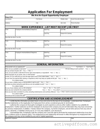 Free Spanish Application Employment Template
