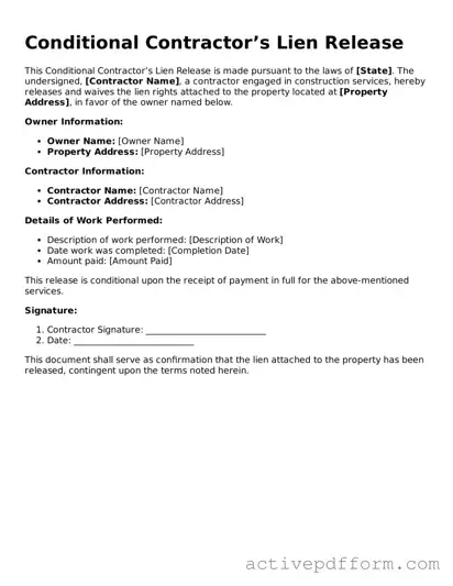Blank Conditional Contractor’s Lien Release Document