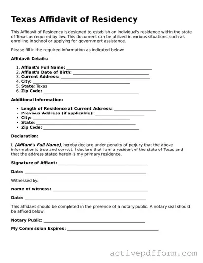 Blank Texas Affidavit of Residency Document