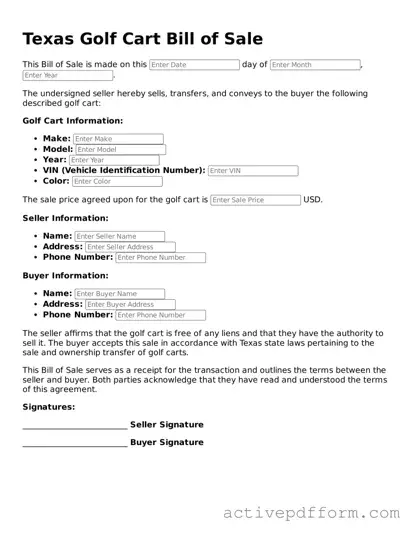 Blank Texas Golf Cart Bill of Sale Document