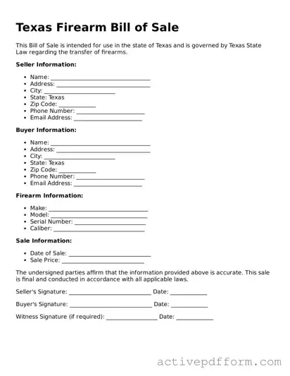 Blank Texas Firearm Bill of Sale Document