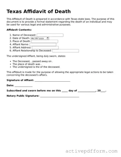 Blank Texas Affidavit of Death Document