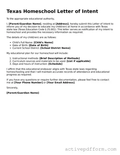 Blank Texas Homeschool Letter of Intent Document
