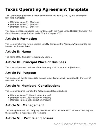 Blank Texas Operating Agreement Document