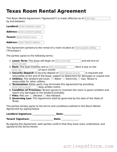 Blank Texas Room Rental Agreement Document