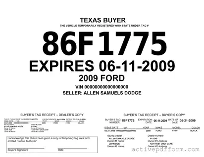 Free Texas Temporary Tag Template