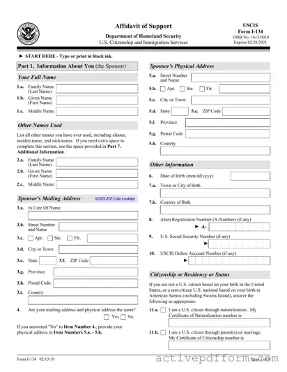 Free USCIS I-134 Template