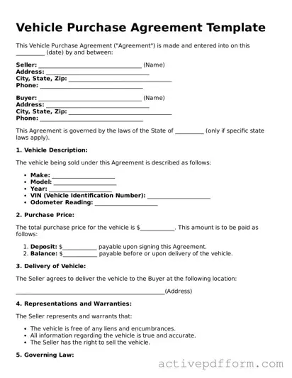 Blank Vehicle Purchase Agreement Document