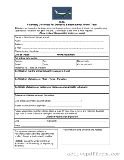 Free Veterinary Certificate Travel Template