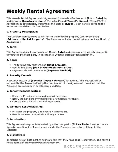 Blank Weekly Rental Agreement Document