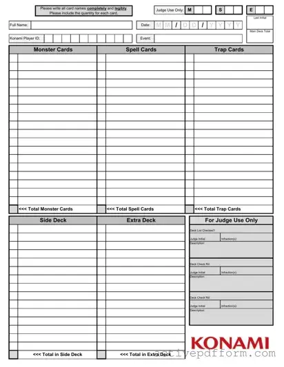 Free Konami Decklist Template