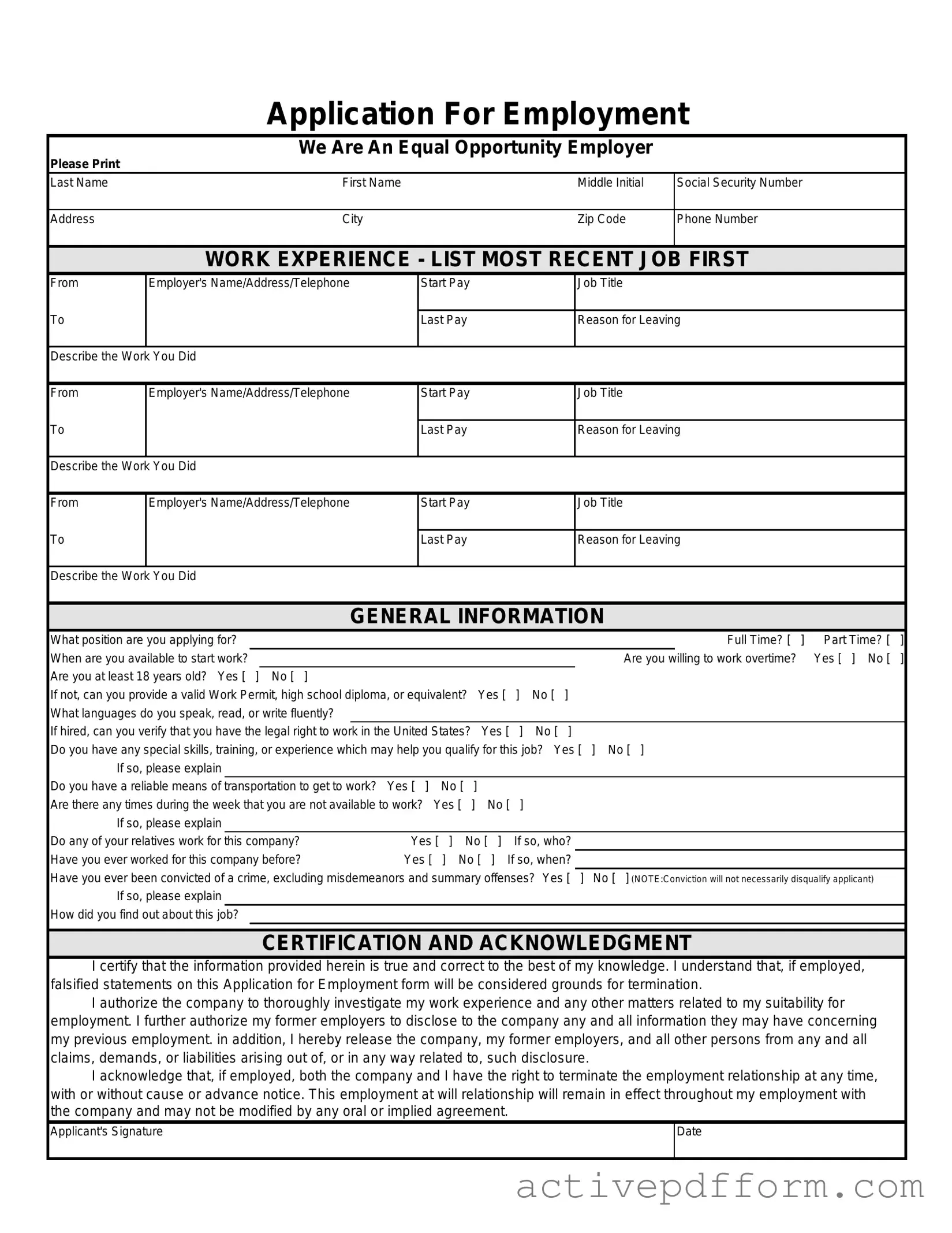 Free Spanish Application Employment Template