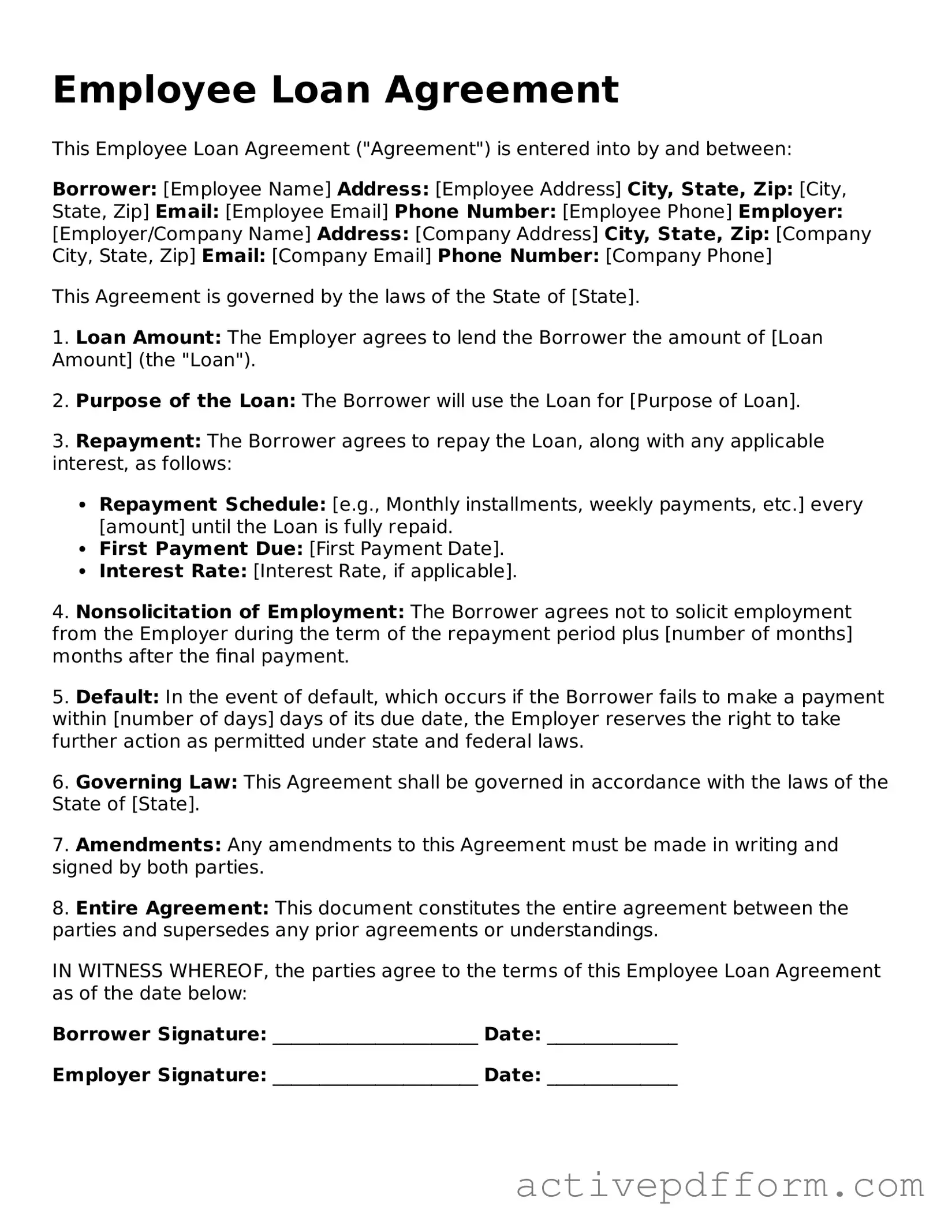 Blank Employee Loan Agreement Document