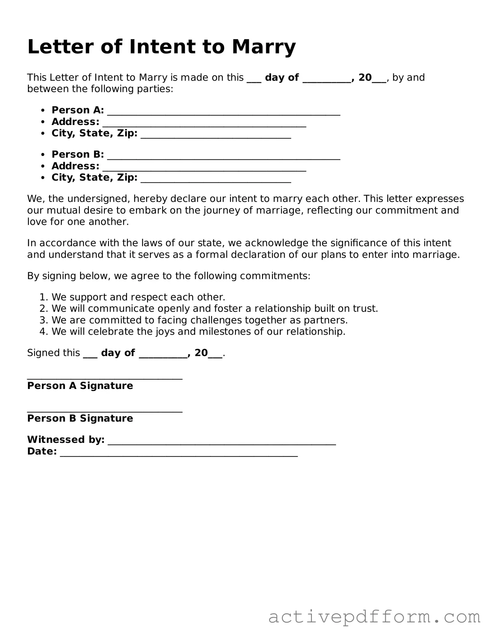 Blank Letter of Intent to Marry Document