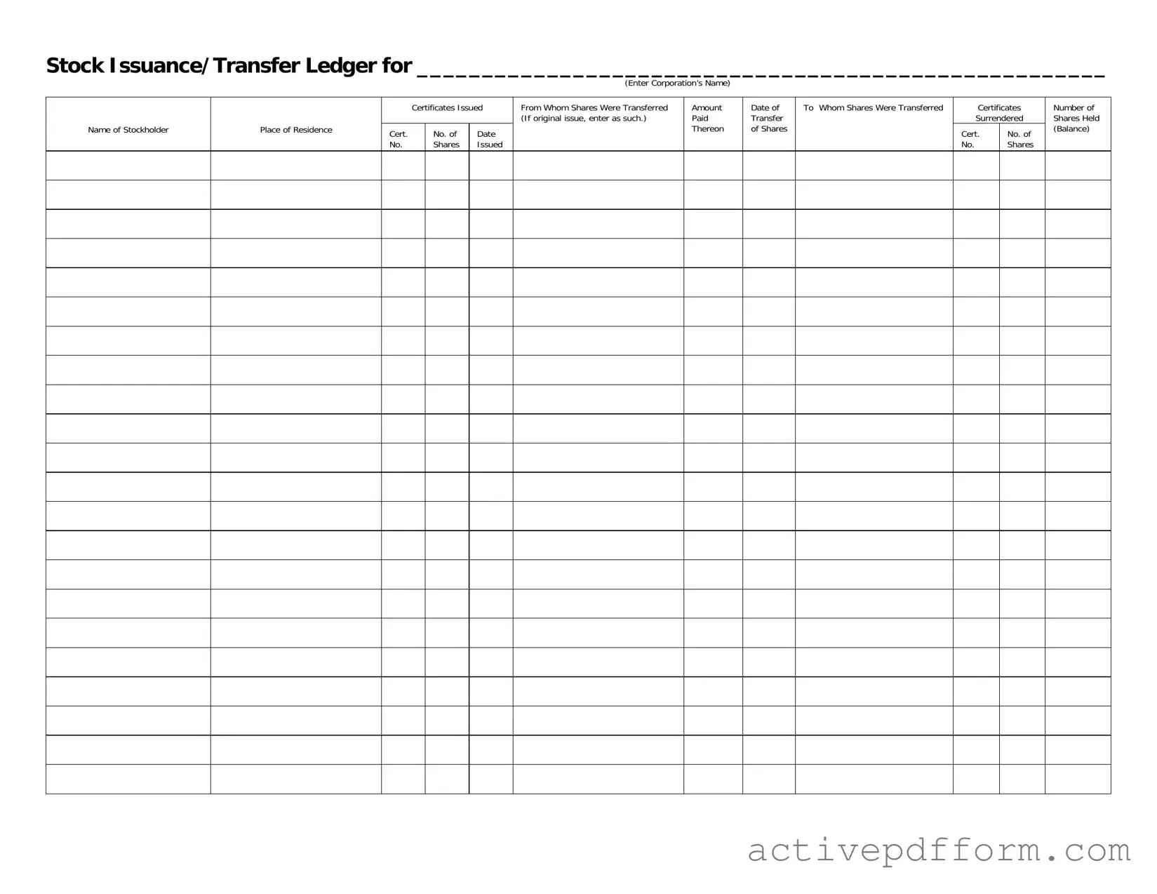 Free Stock Transfer Ledger Template