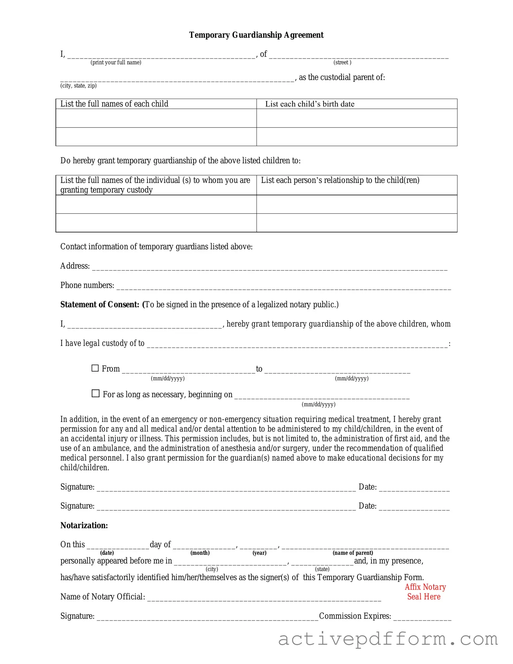 Free Temporary Custody Template