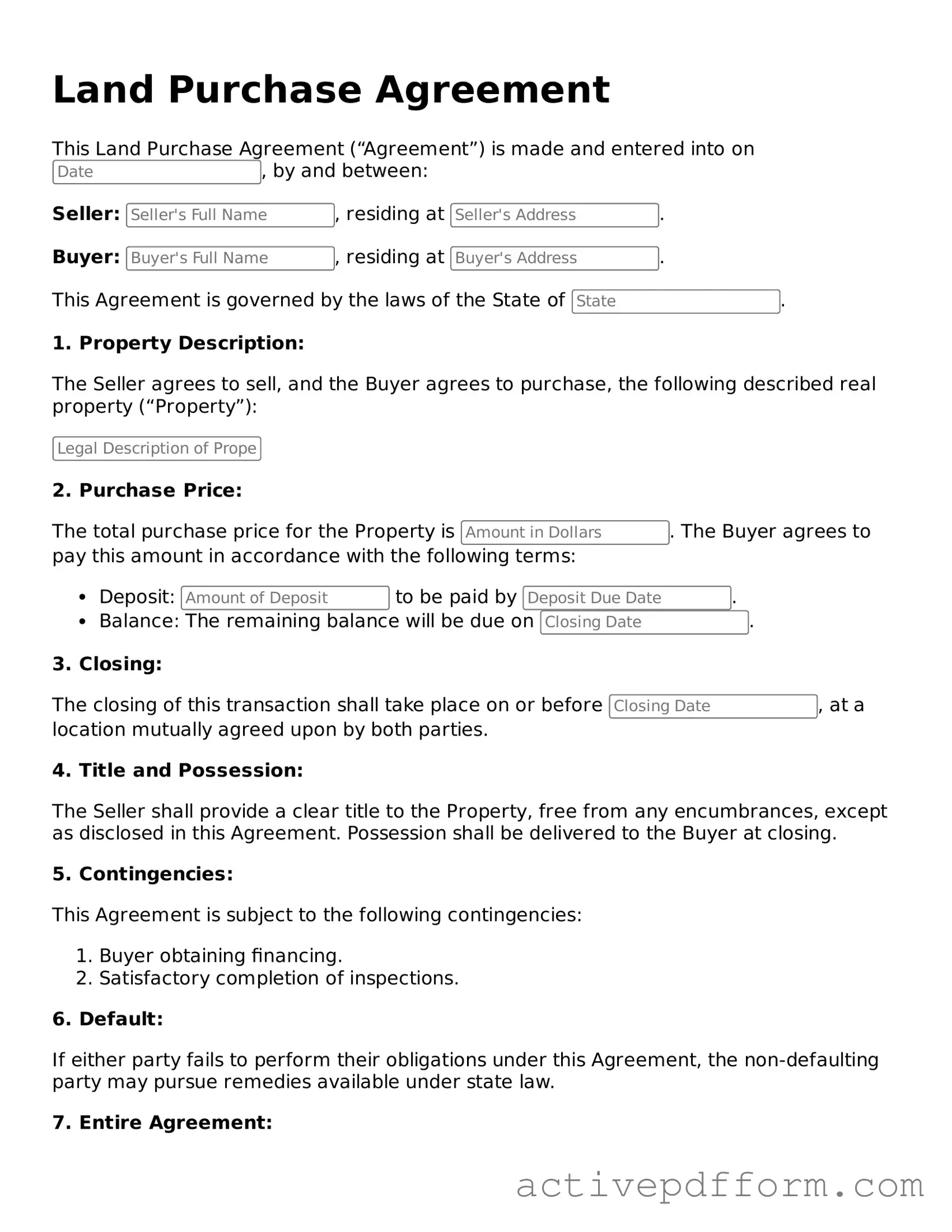 Blank Land Purchase Agreement Document