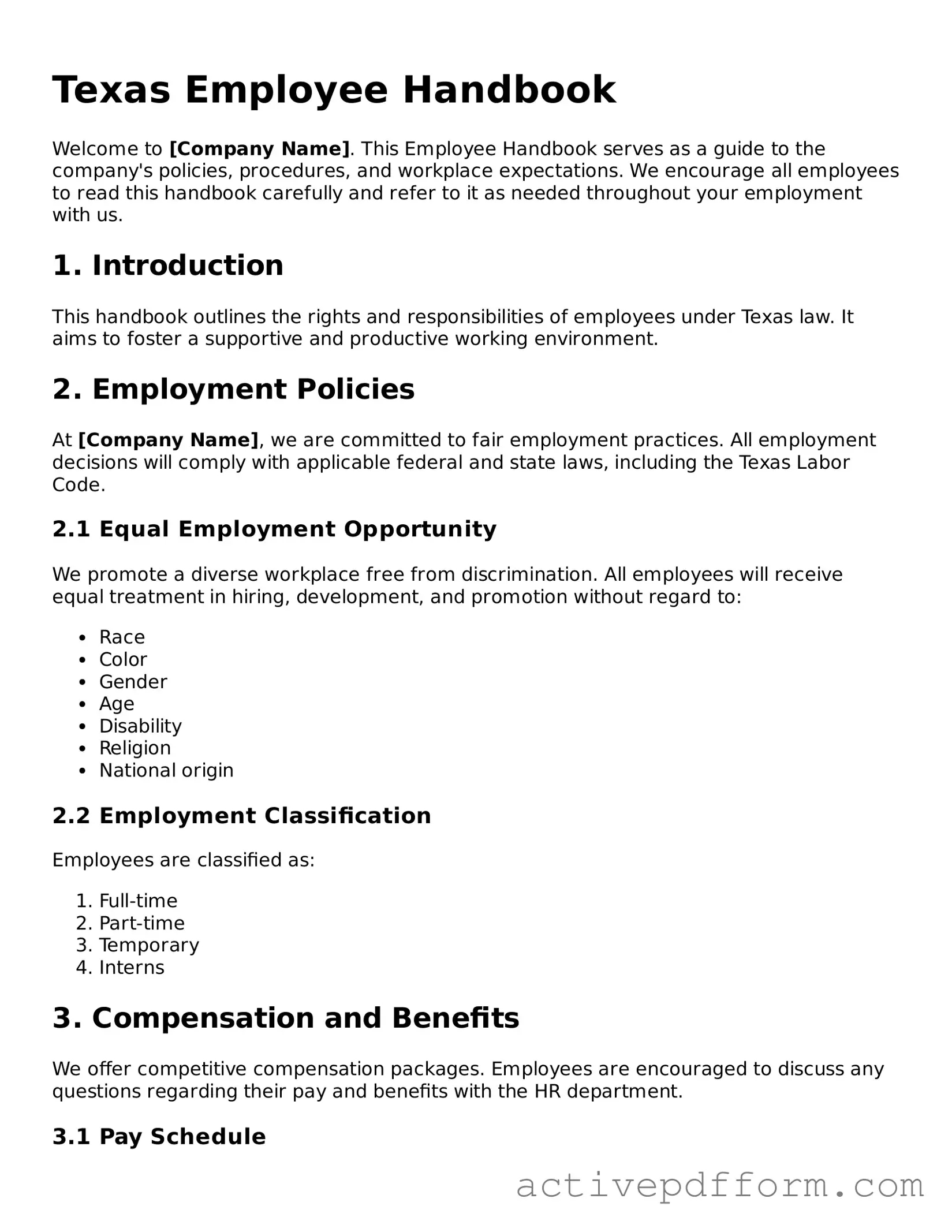 Blank Texas Employee Handbook Document