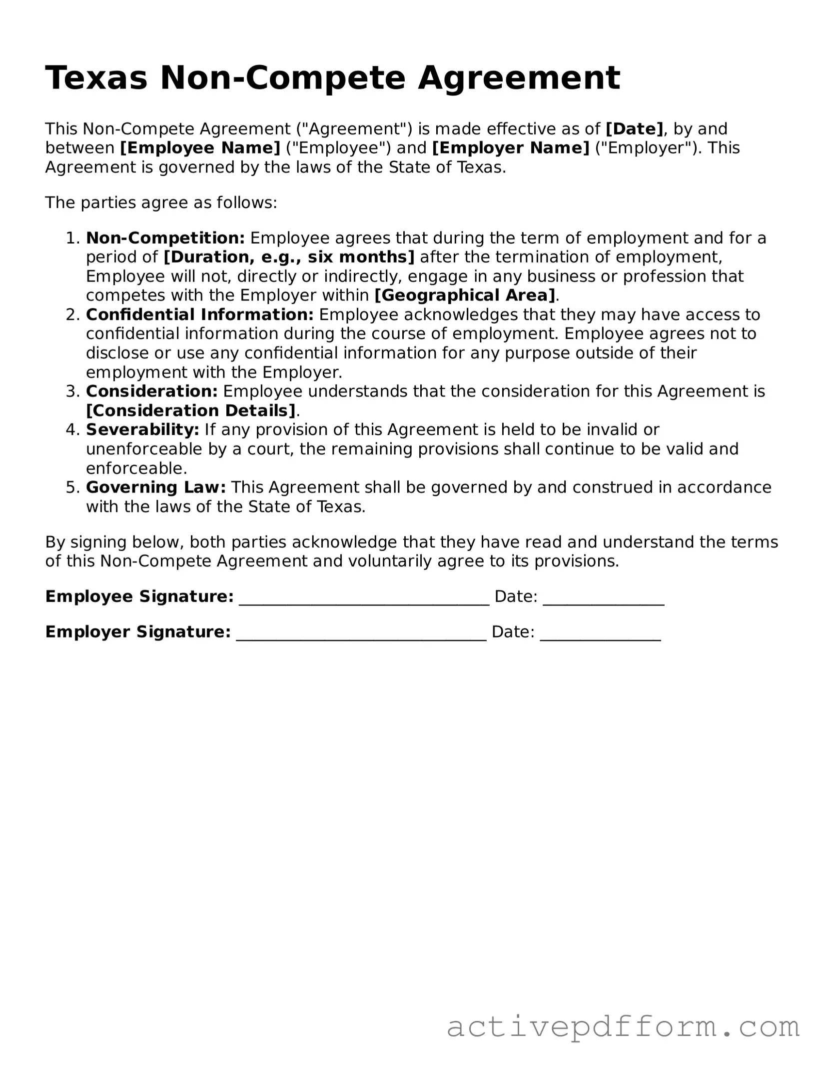 Blank Texas Non-compete Agreement Document