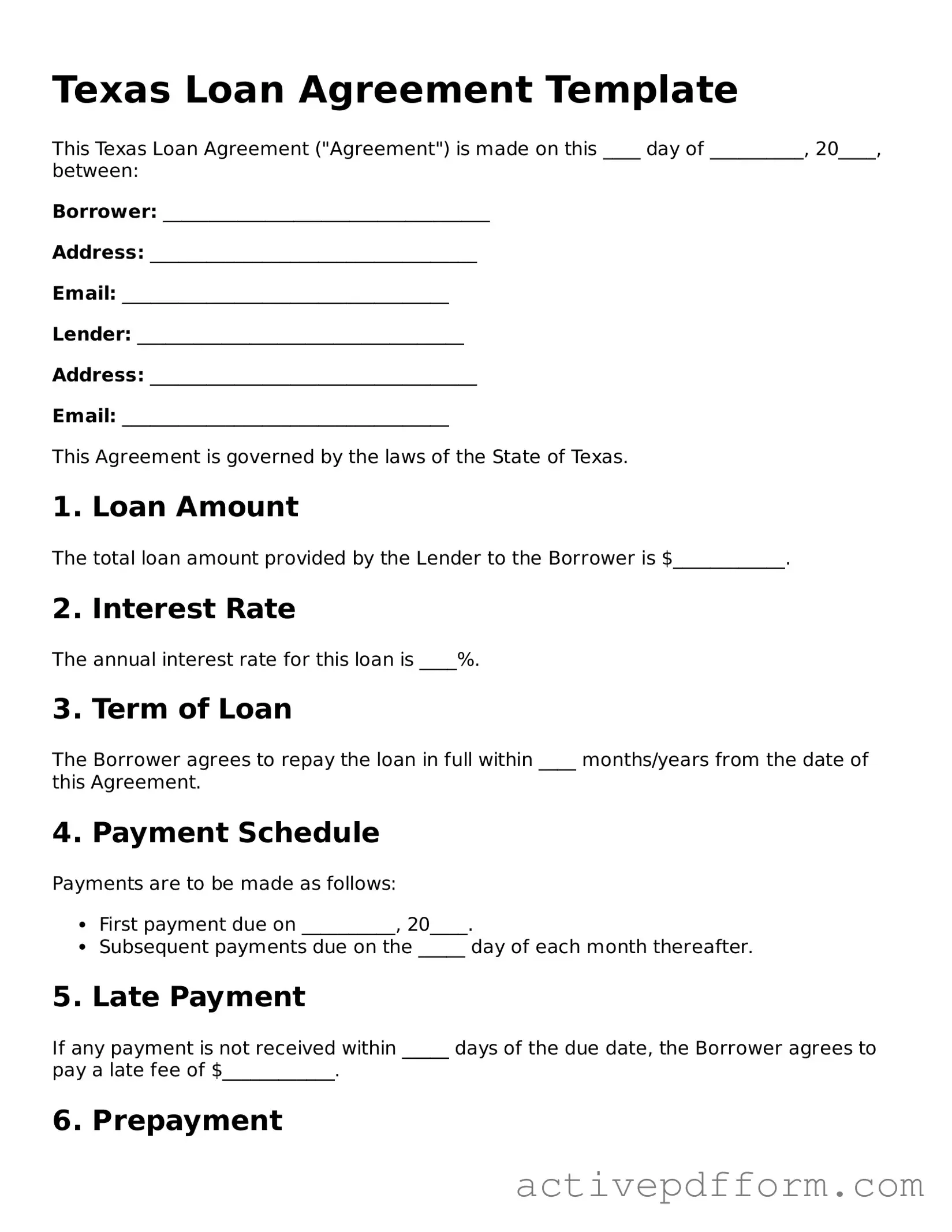 Blank Texas Loan Agreement Document