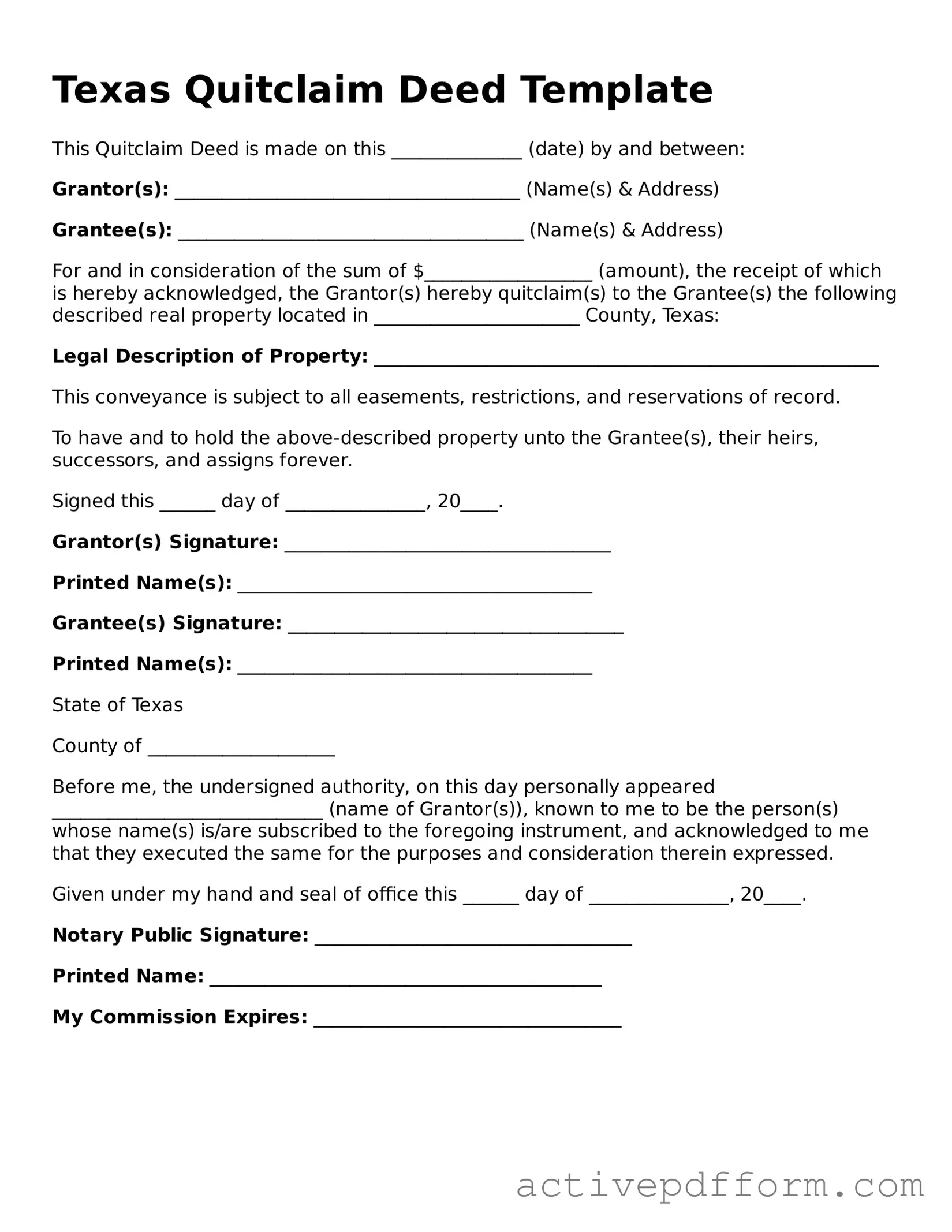 Blank Texas Quitclaim Deed Document