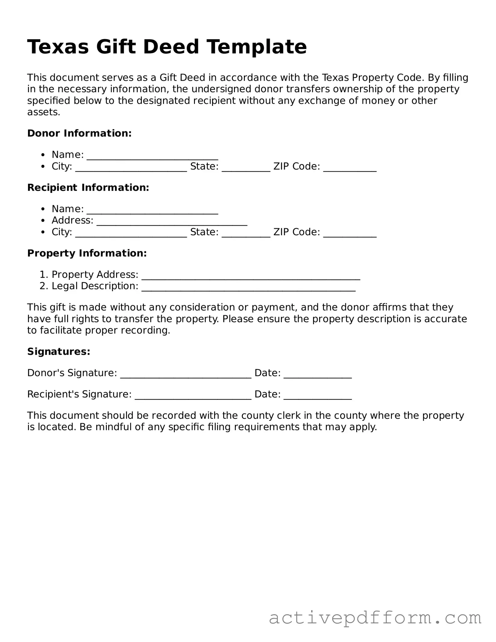 Blank Texas Gift Deed Document