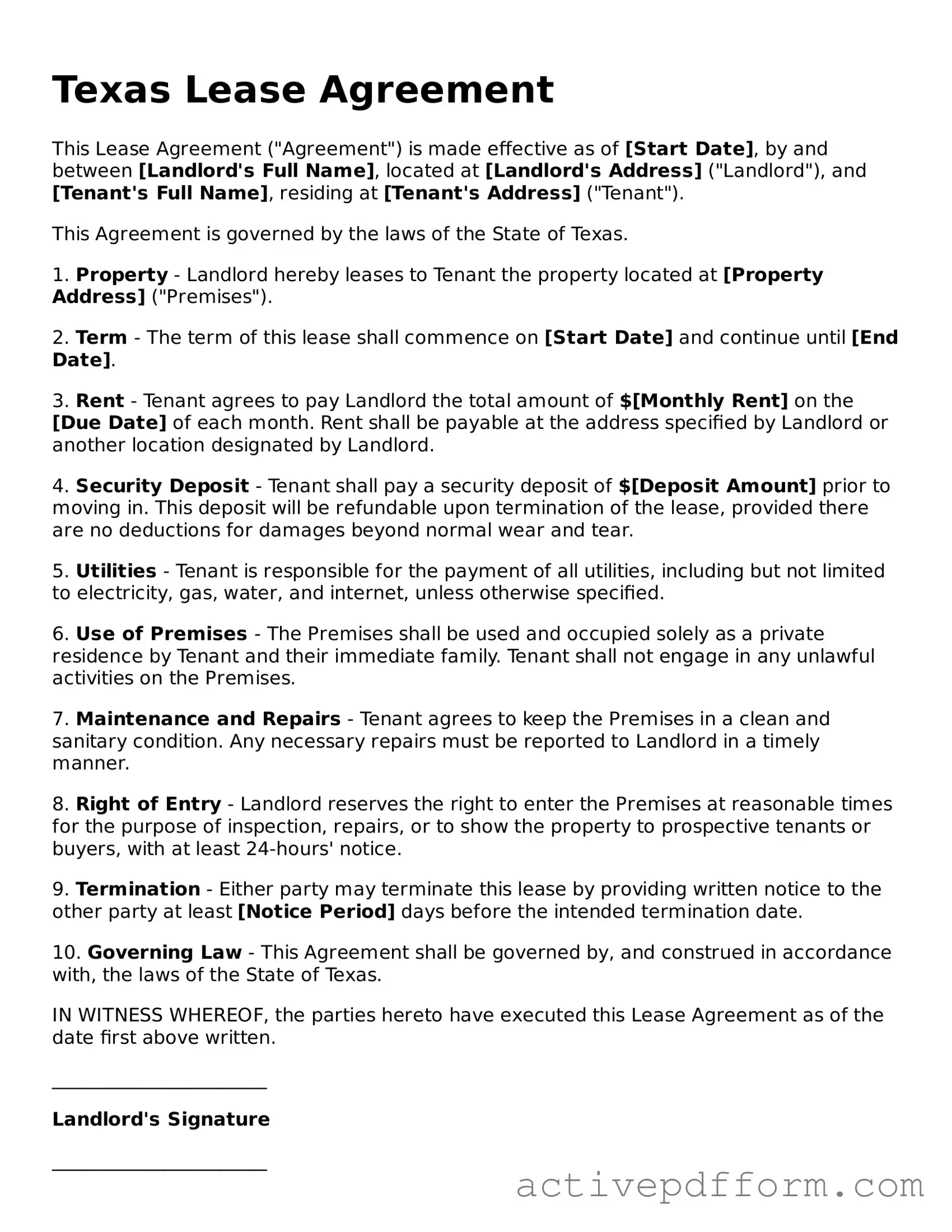 Blank Texas Lease Agreement Document