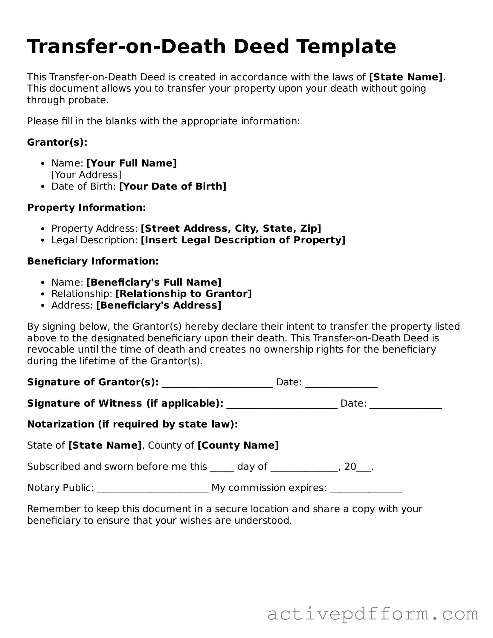 Blank Transfer-on-Death Deed Document