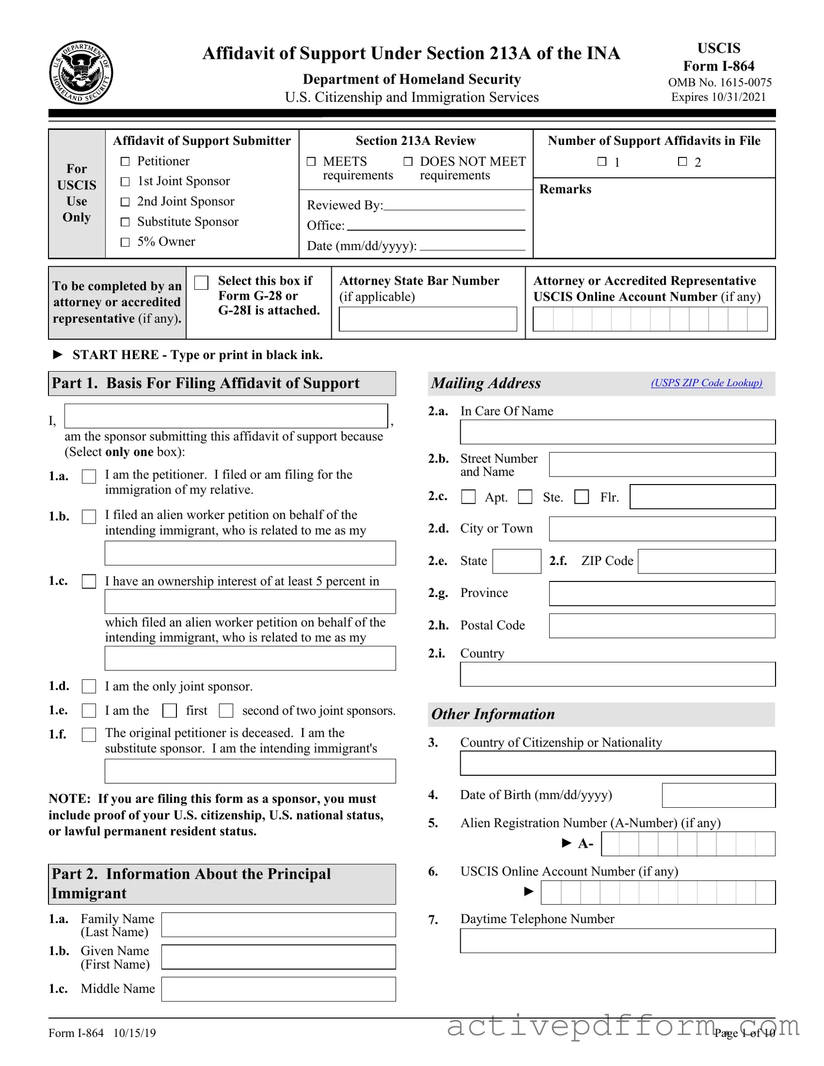 Free USCIS I-864 Template