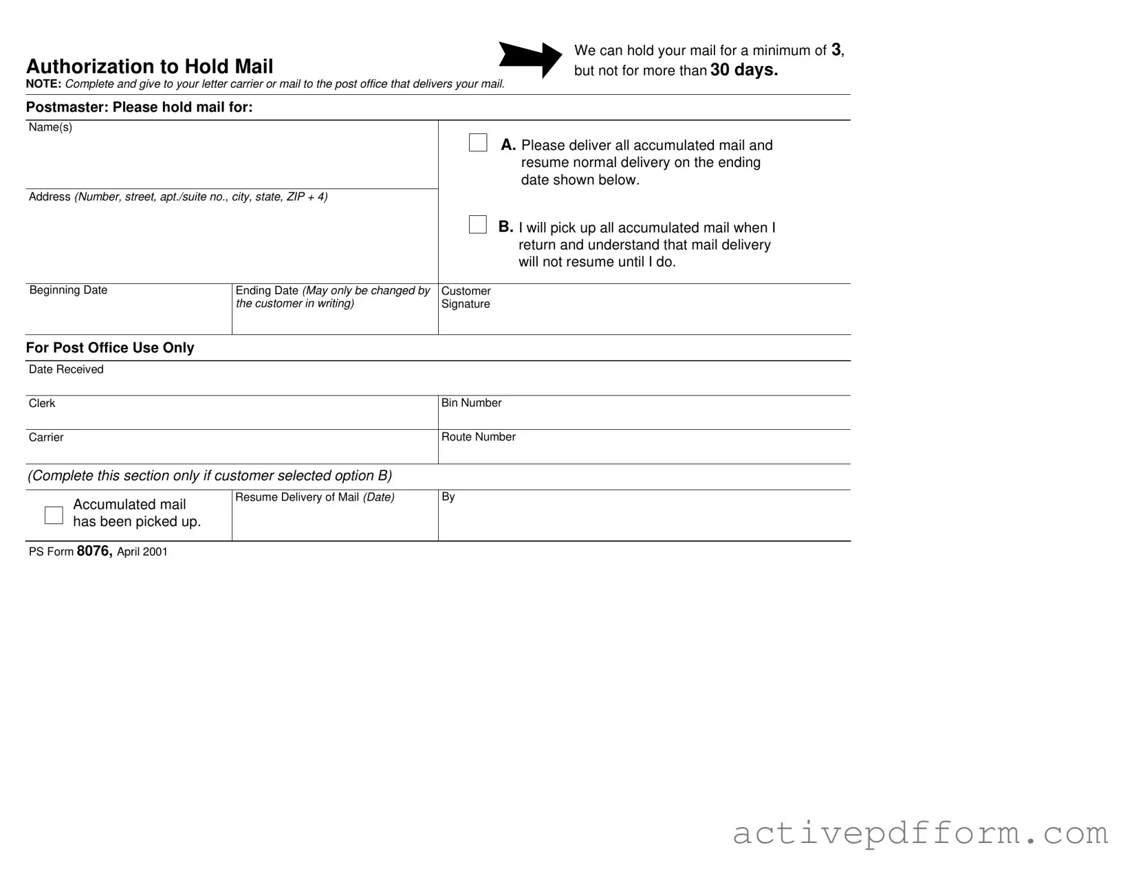 Free Usps Hold Mail Request Template