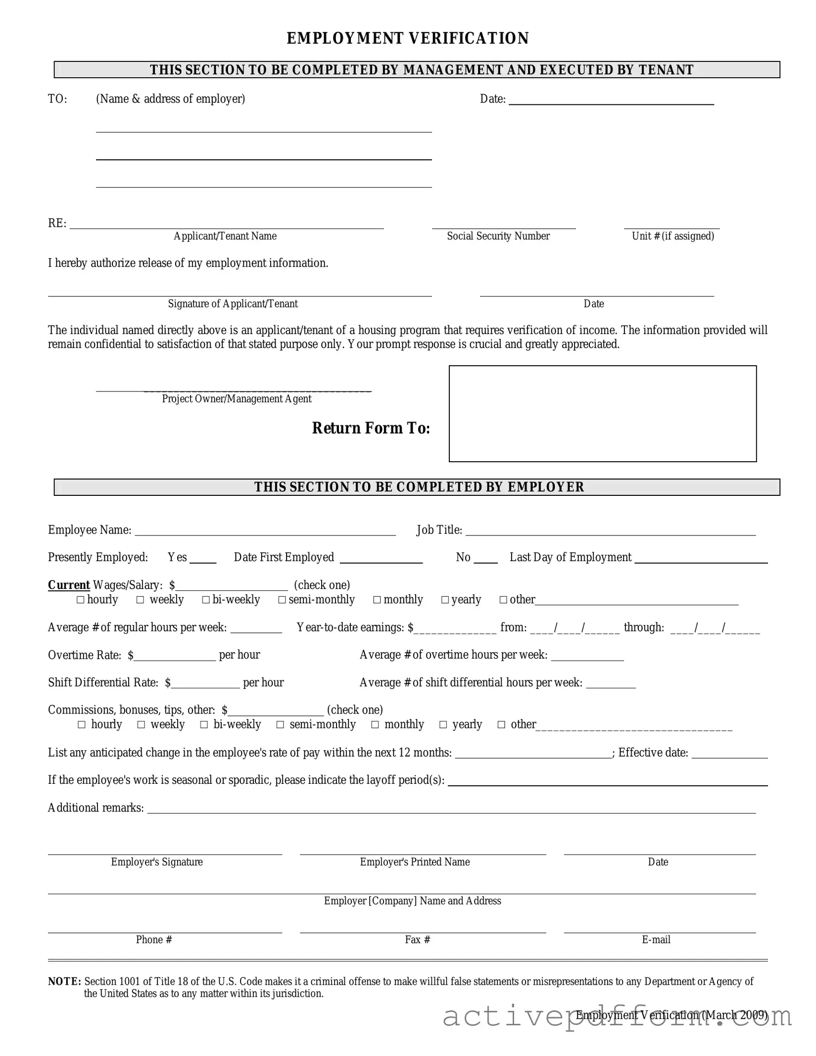 Free Employment verification form Template
