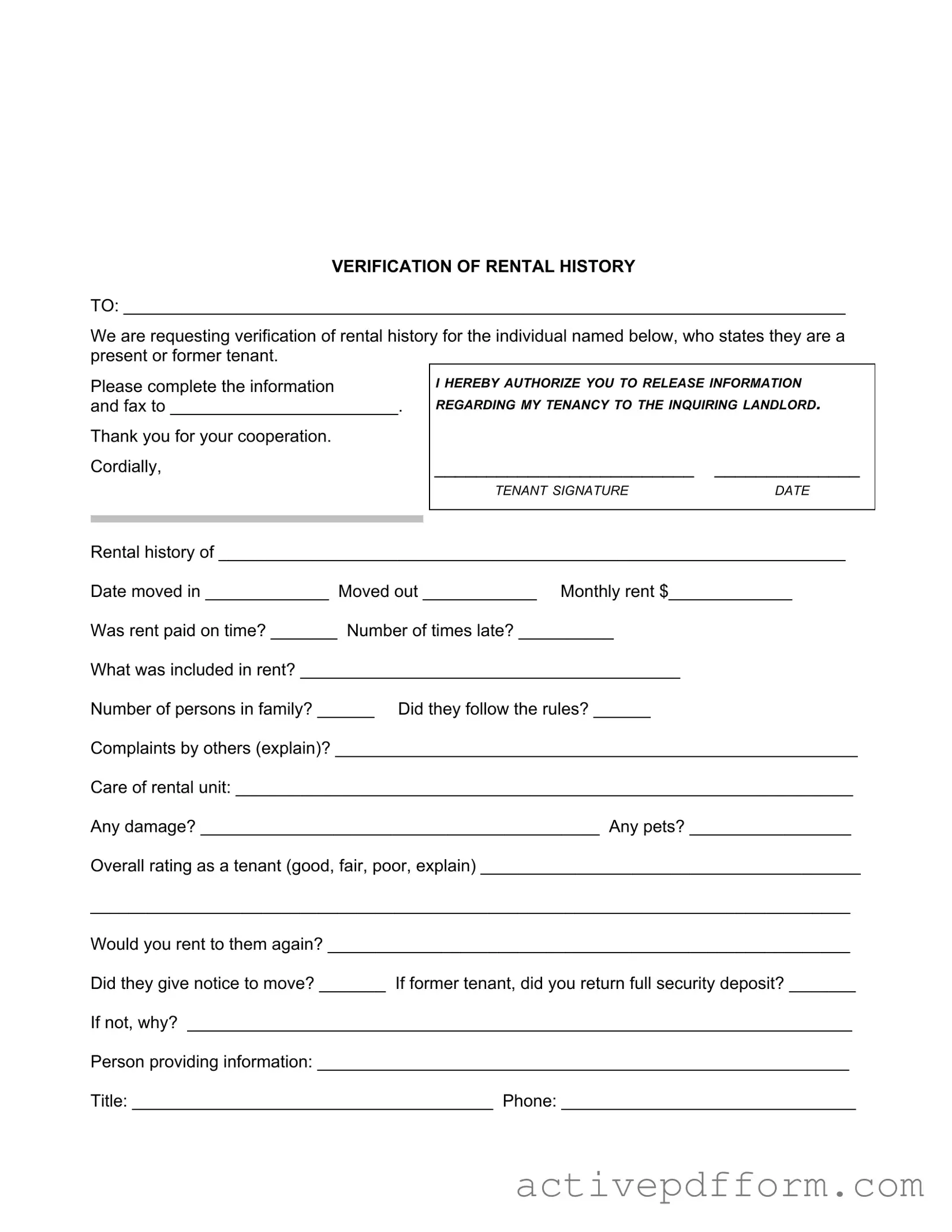 Free Verification Rental Template