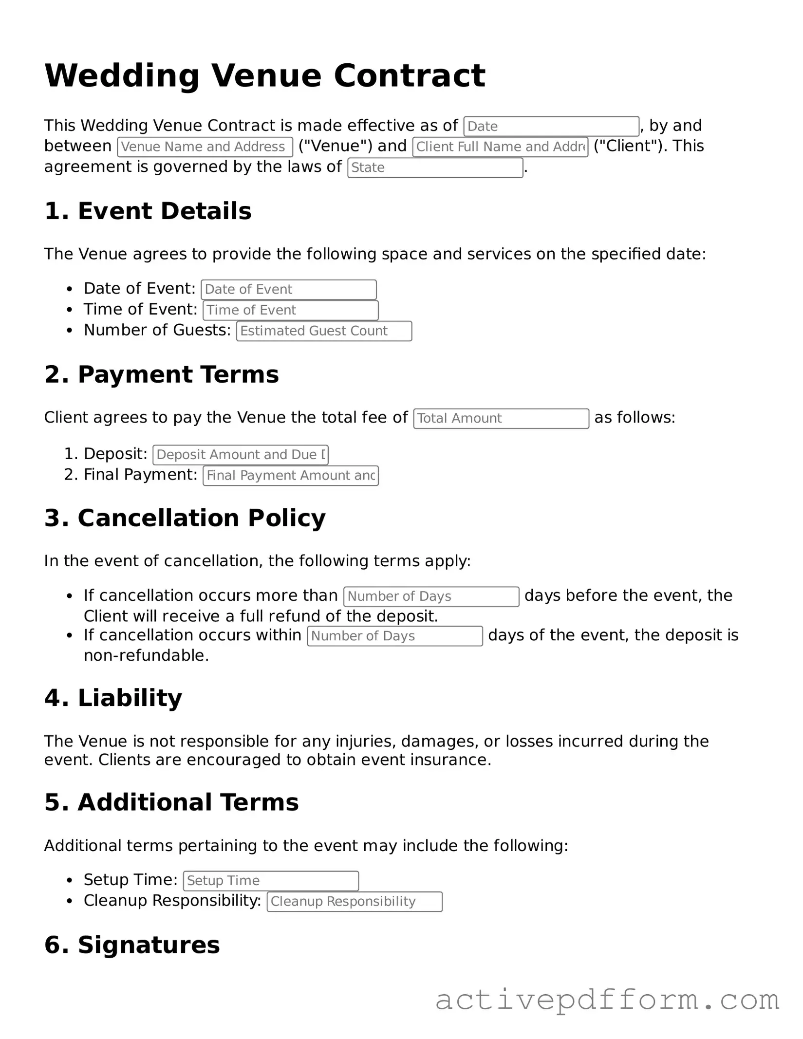 Blank Wedding Venue Contract Document
