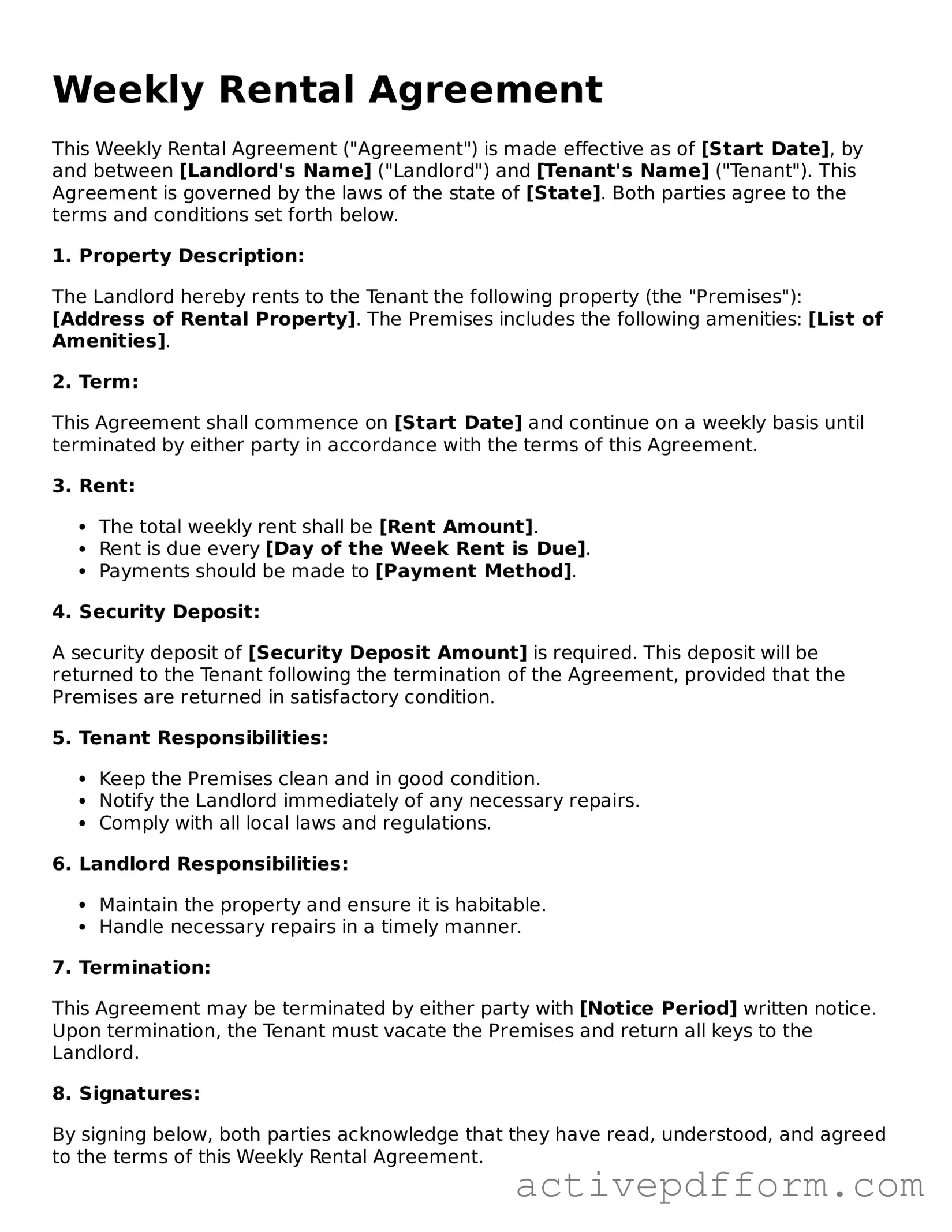 Blank Weekly Rental Agreement Document